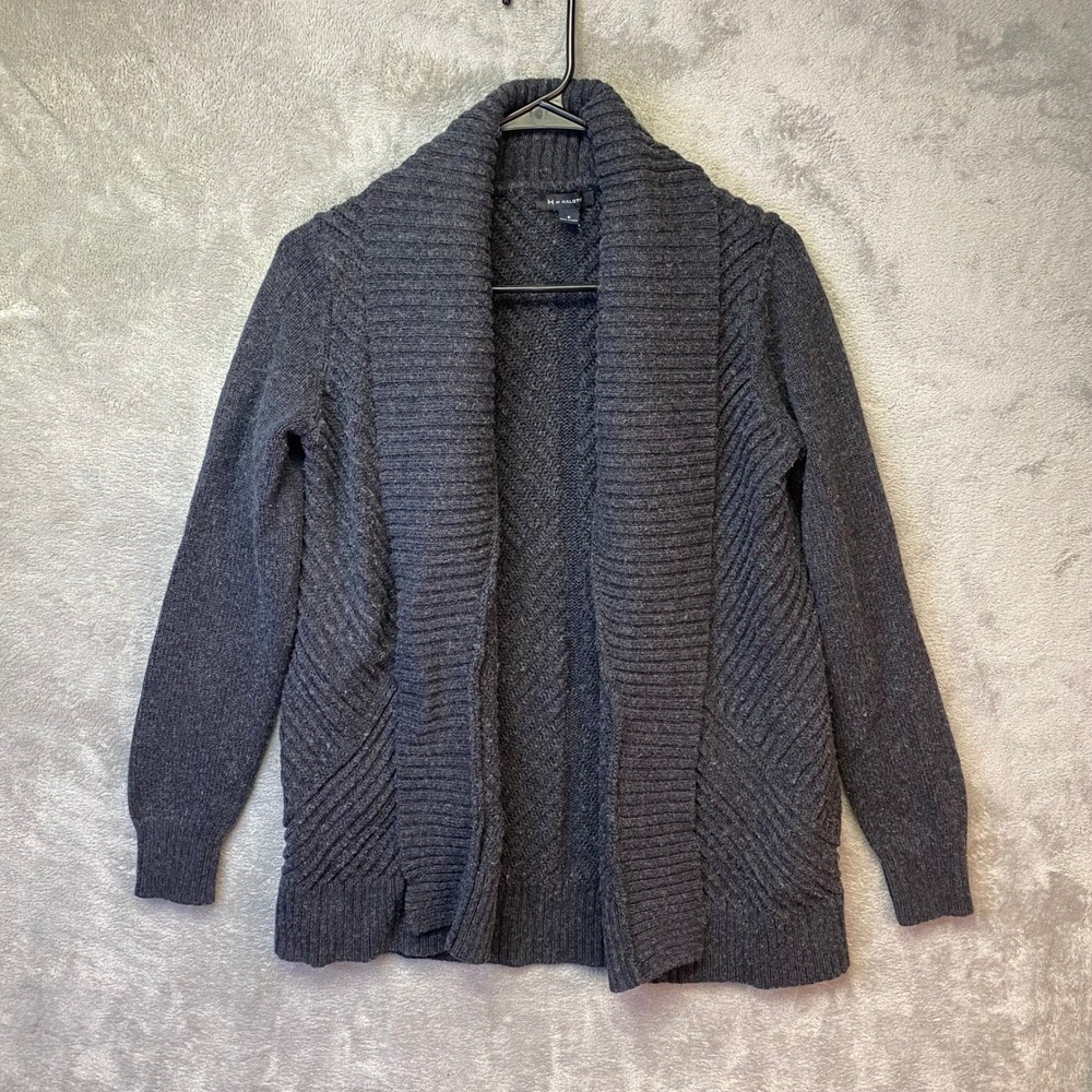 H by Halston Cardigan Women S Shawl Collar Gray Ribbed Knit EUC